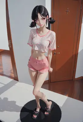 Cute Girl in Pink Polka Dot Pajamas