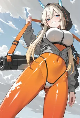 Tactical Blonde Girl in Orange Bodysuit