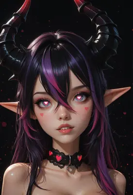 Enchanting Demon Girl with Heart Eyes