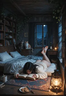 Cozy Night Reading With Cats