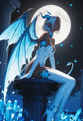 Moonlit Succubus with Blue Butterfly Wings