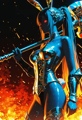 Neon Bunny Warrior With Battle Axe