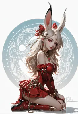 Elegant Rabbit Girl in Crimson Attire