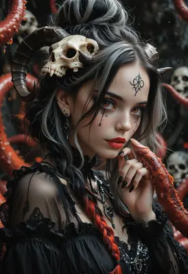 Gothic Demoness with Tentacle Companion
