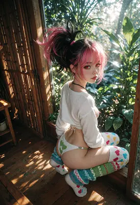 Sunlit Anime Girl in Greenhouse