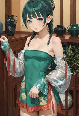 Young Girl in Traditional Green Dress