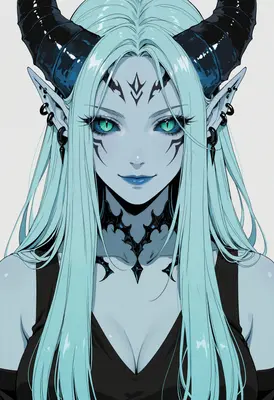 Ethereal Blue Demon with Piercing Gaze