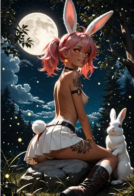 Moonlit Rabbit Girl in the Forest
