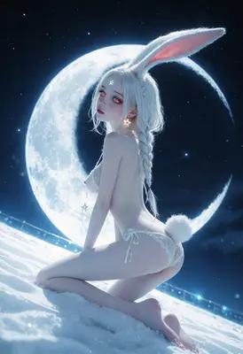 Moonlit Rabbit Girl in Snow