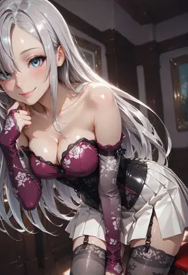 Elegant Silver Haired Beauty in Corset