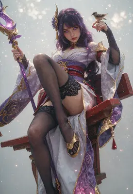 Purple Haired Sorceress Resting on Throne