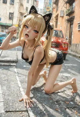 Playful Cat Girl in the City
