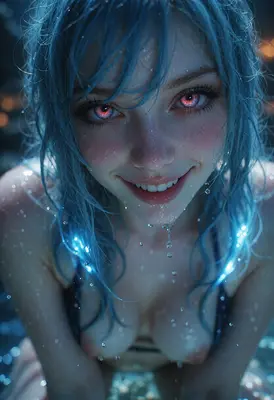 Glistening Blue Hair and Radiant Eyes