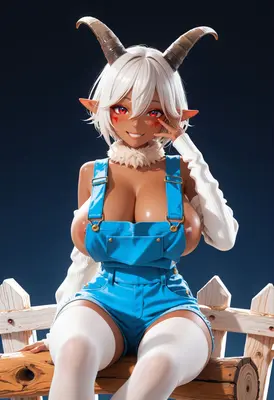 Cheerful Goat Girl in Blue Overalls