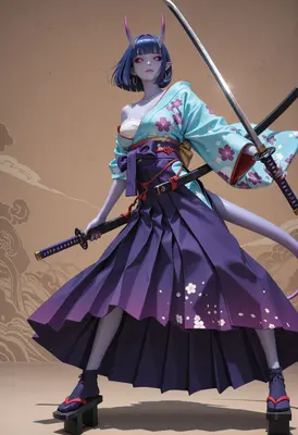 Oni Warrior in Floral Kimono