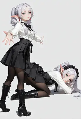 Dual Elven Maidens in Monochrome