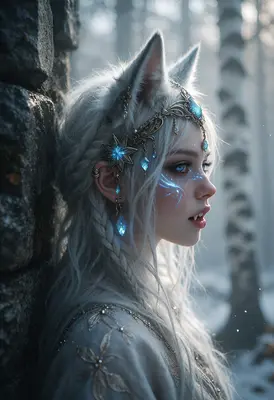 Ethereal Frost Wolf Princess Portrait