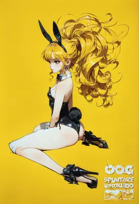Golden Bunny Girl in Black Leotard