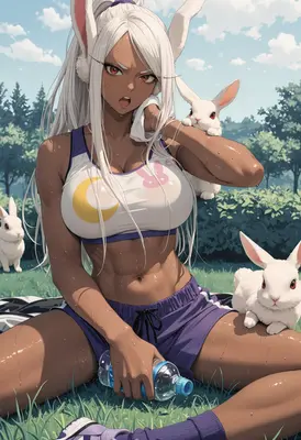 Sweaty Bunny Girl Resting Outside