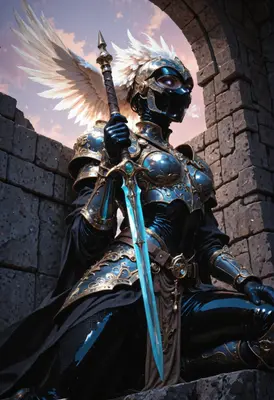 Winged Valkyrie in Ornate Dark Armor