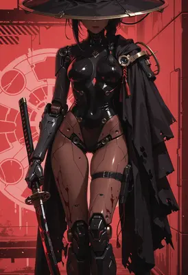 Cyborg Ronin in Red Corridor