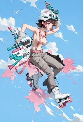 Roller Skating Warrior With Paint Blaster