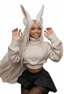 Playful Bunny Girl in Winter Sweater
