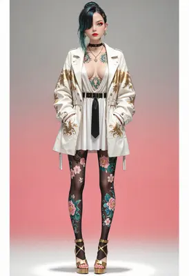 Elegant Tattooed Fashionista with Floral Accents