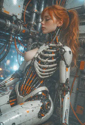 Resting Ginger Android in Industrial Setting