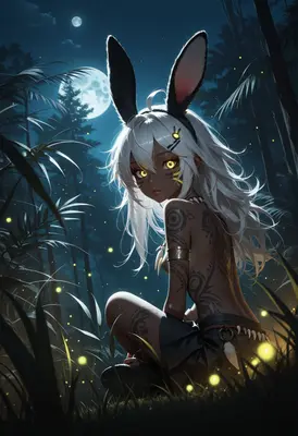 Moonlit Rabbit Girl in Tribal Forest