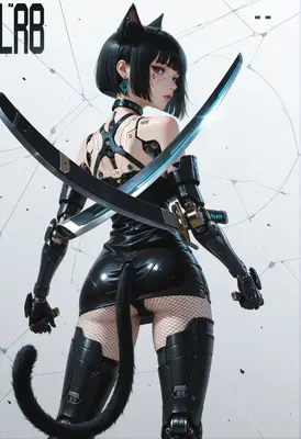 Cybernetic Cat Girl Dual Blade Warrior
