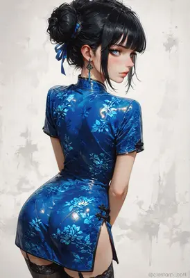 Elegant Blue Floral Qipao Beauty