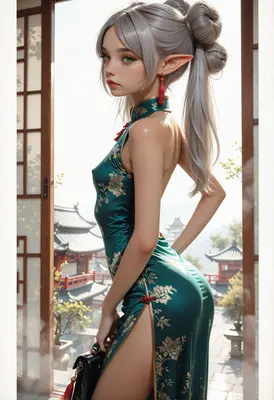 Elf in Traditional Green Cheongsam