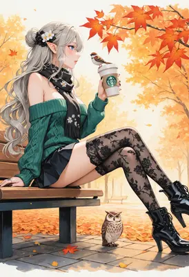 Autumn Elf Enjoying Morning Coffee