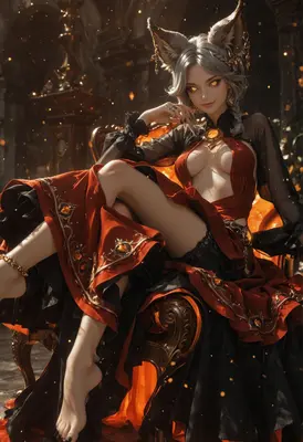 Regal Fox Princess on Golden Throne