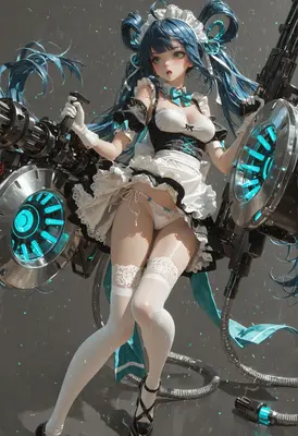 Armed Maid with Futuristic Gatling Guns
