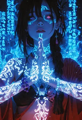 Mystic Priestess with Glowing Runes