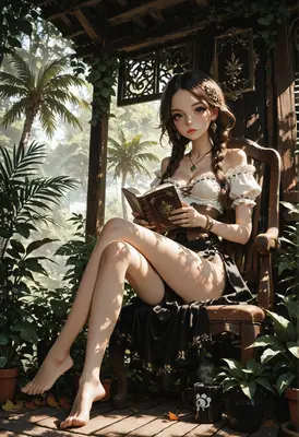 Young Scholar Reading in Tropical Garden