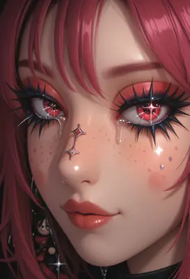 Ethereal Red Gaze with Starry Accents