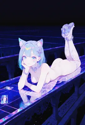 Crystalline Cat Girl on Glass Bridge