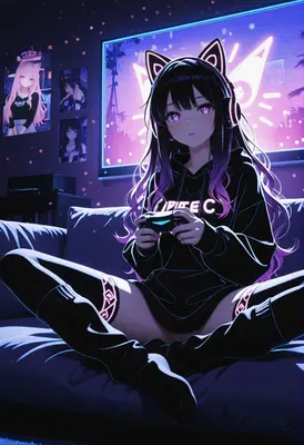 Gamer Girl in Neon Room