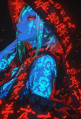 Neon Sorceress with Glowing Runes