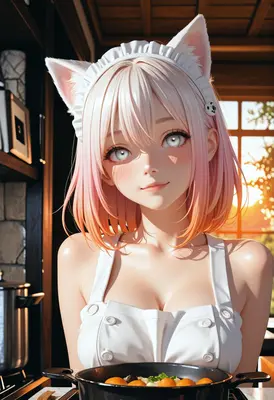 Cat Girl Maid Cooking Dinner