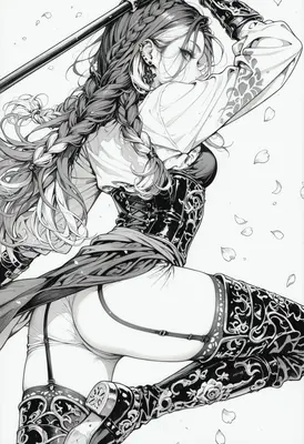 Monochrome Warrior in Ornate Corset