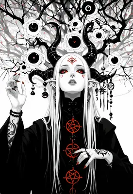 Gothic Demon Priestess with Eyeball Blossoms