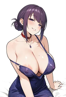 Sultry Purple Haired Beauty in Dress