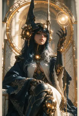 Divine Cybernetic Queen on Golden Throne