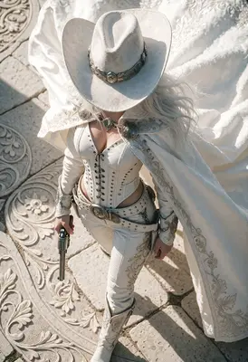 White Western Gunslinger in Elaborate Cloak