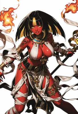 Fiery Egyptian Priestess with Golden Staff