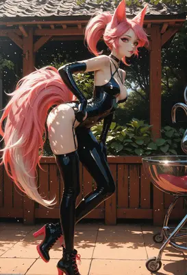 Pink Fox Girl in Latex Suit